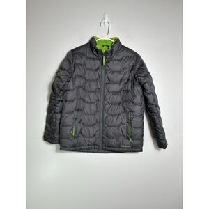 LL Bean Down Puffer Coat Boys 14/16 Gray School Winter Fleece Lining No Hood